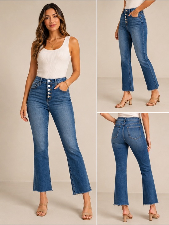 TNR Denim - High-Rise Button-Fly Blue Flare Jeans